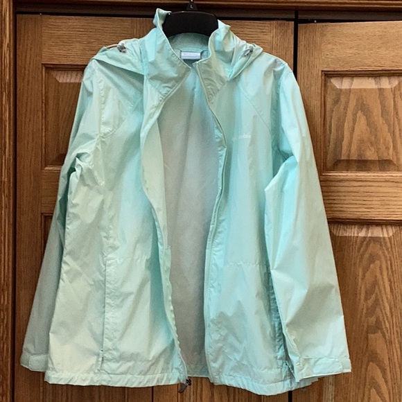 Columbia aqua full zip, hooded windbreaker spring jacket. Women’s size 1X - Picture 1 of 16